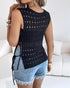 Round Neck Sleeveless Hollow-out Crochet Sweater Casual Tie Side Breathable Crop Top black