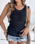 Round Neck Sleeveless Hollow-out Crochet Sweater Casual Tie Side Breathable Crop Top black