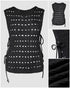 Round Neck Sleeveless Hollow-out Crochet Sweater Casual Tie Side Breathable Crop Top black