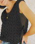 Round Neck Sleeveless Hollow-out Crochet Sweater Casual Tie Side Breathable Crop Top black