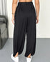 High Waist Elastic Dtrawstring Cuffed Pants Casual Loose Fit Ruched Pants black