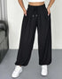High Waist Elastic Dtrawstring Cuffed Pants Casual Loose Fit Ruched Pants black
