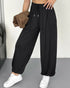High Waist Elastic Dtrawstring Cuffed Pants Casual Loose Fit Ruched Pants black