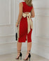 Halter Thick Strap Chic 3D Floral Dec Slim Fit Dress red