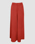 Skew Neck Lantern Sleeve Loose Top & Zipper Fly Wide Leg Pants Set without Belt red