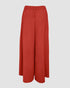 Skew Neck Lantern Sleeve Loose Top & Zipper Fly Wide Leg Pants Set without Belt red
