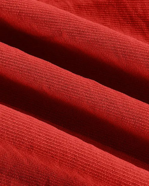 Skew Neck Lantern Sleeve Loose Top & Zipper Fly Wide Leg Pants Set without Belt red