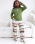 2 Pieces Outfit Heart & Let me sleep Slogan Print Long Sleeve Top and Christmas Tree & Snowflake Print Colorblock Elastic Waist Pants Set Casual Christmas Pajamas Set green
