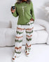 2 Pieces Outfit Letter Placement Print Long Sleeve Drop Shoulder Top and Ombre Loose Fit Pants Set Casual Pajamas Set green