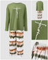 2 Pieces Outfit Reindeer Print Long Sleeve Drop Shoulder Top and Christmas Print Colorblock Elastic Waist Pants Set Casual Pajamas Set green