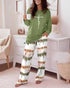 2 Pieces Outfit Rhinestone Christmas Santa Hat & Wine Glass Graphic Plaid Print Spliced Colorblock Long Sleeve Top and Plaid Print Elastic Waist Pants Set Casual Pajamas Set green
