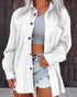 Turn-down Collar Button Front Drop Shoulder Jacket Casual Pockets Design Argyle & Cable Textured Shirt Coat white