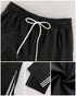 Contrast Side Striped & Zipper Slit Side Drawstring Elastic Waist Trousers Casual Wide Leg Pants black