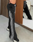 Contrast Side Striped & Zipper Slit Side Drawstring Elastic Waist Trousers Casual Wide Leg Pants black