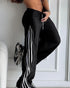 Contrast Side Striped & Zipper Slit Side Drawstring Elastic Waist Trousers Casual Wide Leg Pants black