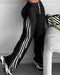 Contrast Side Striped & Zipper Slit Side Drawstring Elastic Waist Trousers Casual Wide Leg Pants black