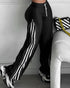 Contrast Side Striped & Zipper Slit Side Drawstring Elastic Waist Trousers Casual Wide Leg Pants black