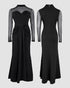 Rhinestone Decor Mock Neck Mesh Yoke Zipper Back Party Dress Cinched Waist Draped Mermaid Hem Maxi Evening Dress black