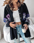 Colorblock Sequin Patchwork Long Sleeve Jacket Top Button Front Raw Hem Shacket black