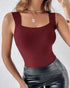 ChicMe ContourX 2 Piece U Neck Shapewear Built-in Bra Tank High Strechy Sleeveless Slim Fit Tops Camisole Wine red
