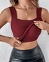 U-Neck Sleeveless Tank Seamless Skinny Layering Top with Built-In Bra Wine red