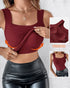 U-Neck Sleeveless Tank Seamless Skinny Layering Top with Built-In Bra Wine red