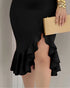 Beaded Details Off The Shoulder Ruffles Hem Slit Bodycon Party Dress black