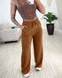 High Waist Drawstring Elastic Waist Wide Leg Casual Pants khaki