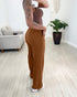 High Waist Drawstring Elastic Waist Wide Leg Casual Pants khaki