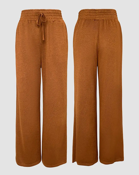 High Waist Drawstring Elastic Waist Wide Leg Casual Pants khaki