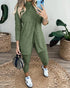 2 Piece Sequin Heart Pattern Mock Neck Long Sleeve Slit Top Leopard Print High Waist Cuffed Pants Lounge Sets Army green