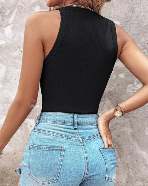 O-Neck Sleeveless Basic Slim Fit Skinny Tank Casual Top(Without Pads) black