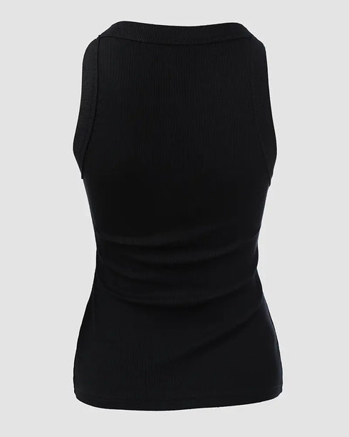 O-Neck Sleeveless Basic Slim Fit Skinny Tank Casual Top(Without Pads) black