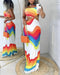 Rainbow Stripe Print Hollow Out Maxi Dress Multicolor