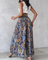Boho Floral Print Shirred High Waist Wide Leg Pants blue
