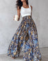 Boho Floral Print Shirred High Waist Wide Leg Pants blue
