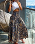 Boho Floral Print Shirred High Waist Wide Leg Pants blue