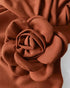 3D Flower Decor Round Neck Puff Sleeve Bodycon Dress Casual Ruched Slit Zipper Back Work Dress brown