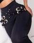 Criss Cross Buckled Decor High Waist Skinny Pants black