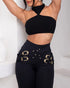 Criss Cross Buckled Decor High Waist Skinny Pants black