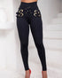 Criss Cross Buckled Decor High Waist Skinny Pants black