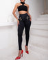 Criss Cross Buckled Decor High Waist Skinny Pants black