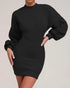 Lantern Sleeve Bodycon Pullover Sweatshirt Dress Crew Neck Mini Dress black