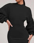 Lantern Sleeve Bodycon Pullover Sweatshirt Dress Crew Neck Mini Dress black