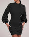 Lantern Sleeve Bodycon Pullover Sweatshirt Dress Crew Neck Mini Dress black