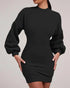 Lantern Sleeve Bodycon Pullover Sweatshirt Dress Crew Neck Mini Dress black