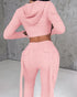 Zipper Design Crop Hoodie & Drawstring V-cut Waistline Cargo Joggers Sweatpants Set pink