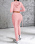 Zipper Design Crop Hoodie & Drawstring V-cut Waistline Cargo Joggers Sweatpants Set pink