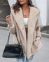 Button Front Pockets Design Hoodie Faux Shearling Coat Apricot