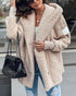 Button Front Pockets Design Hoodie Faux Shearling Coat Apricot